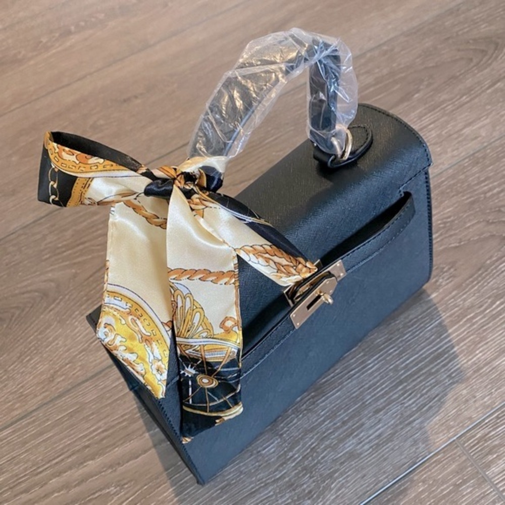 NEW! BUNDLE Scarf Handled Satchel With Crossbody Strap & Matching Wallet Black - Picture 2 of 15